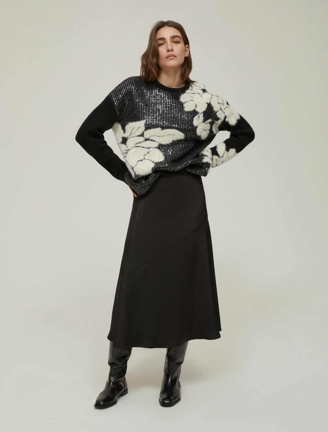 PennyBlack Satin Fox Skirt | Black