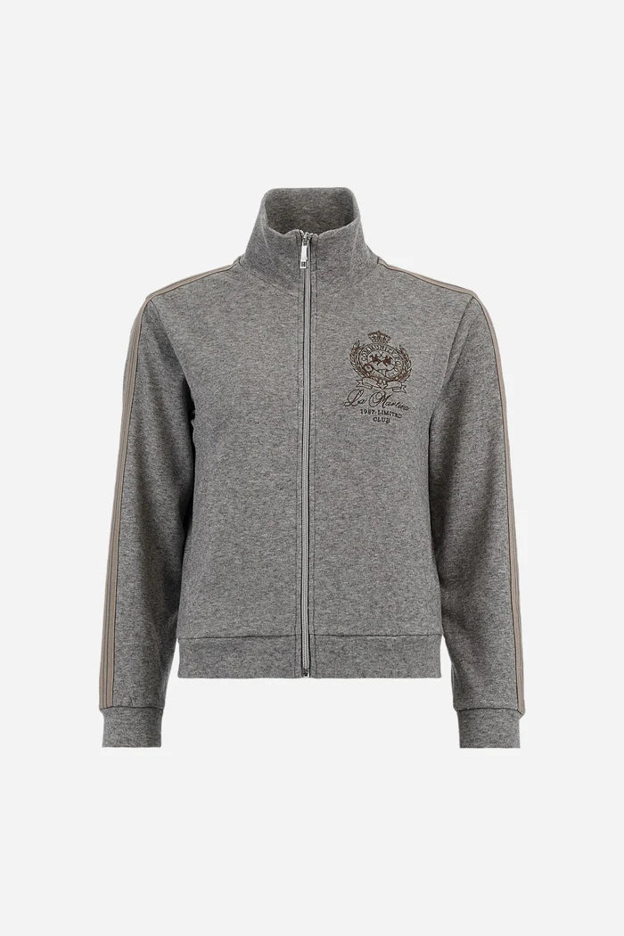 La Martina Women’s Full-zip Sweatshirt in Interlock with Striped Bands | Grey