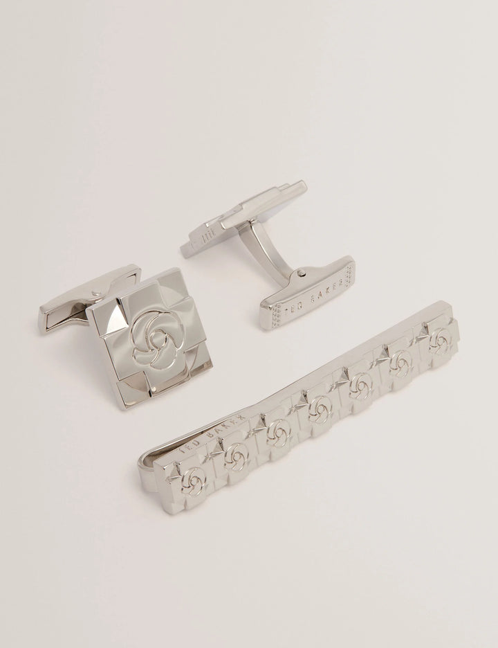 Ted Baker Rosemel Rose Cufflinks and Tie Bar Set | Silver