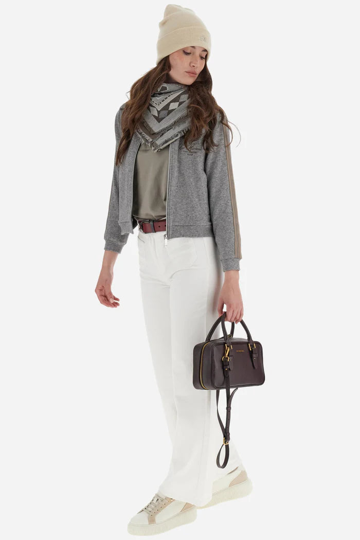 La Martina Women’s Full-zip Sweatshirt in Interlock with Striped Bands | Grey