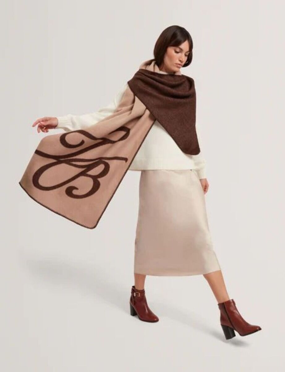 Ted Baker Avasii TB Script Wool Blend Scarf | Camel
