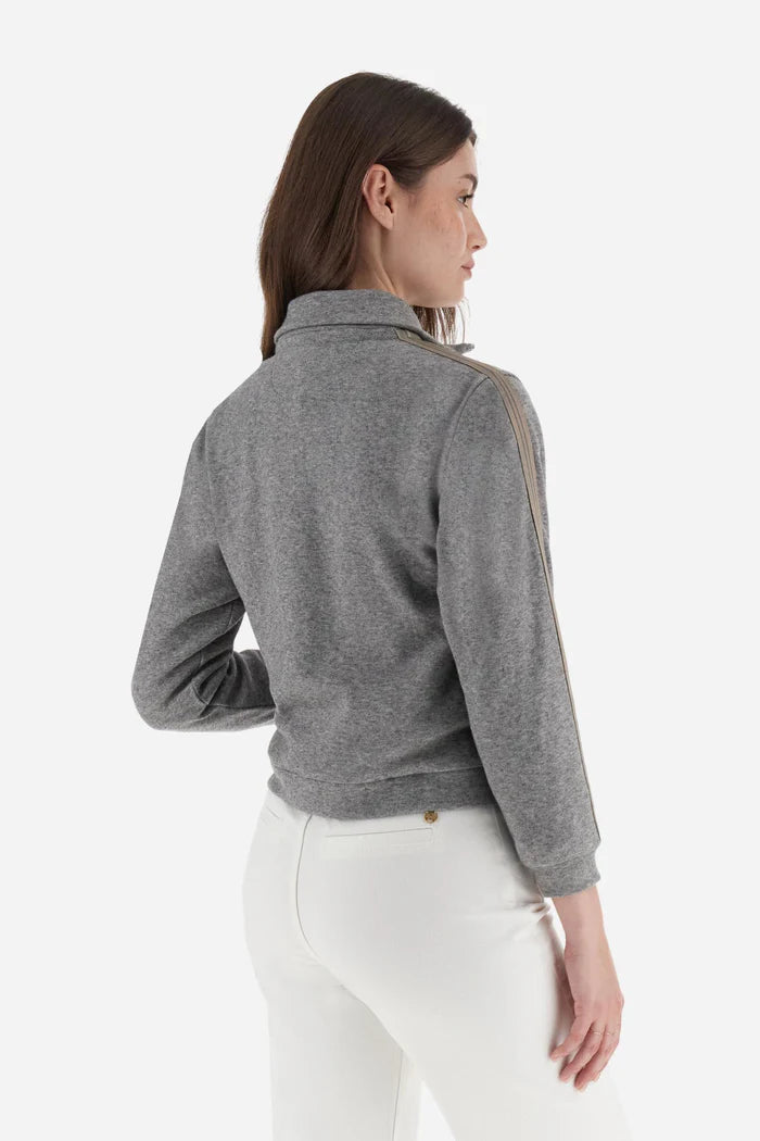 La Martina Women’s Full-zip Sweatshirt in Interlock with Striped Bands | Grey