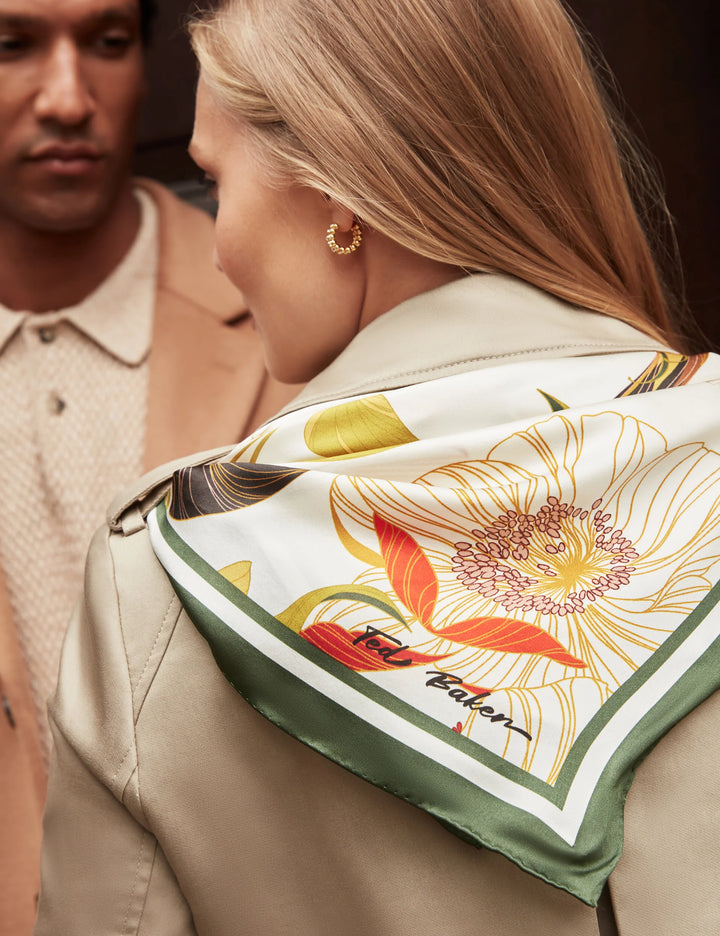 Ted Baker Fleuret Floral Swirl Print Square Silk Scarf | Cream