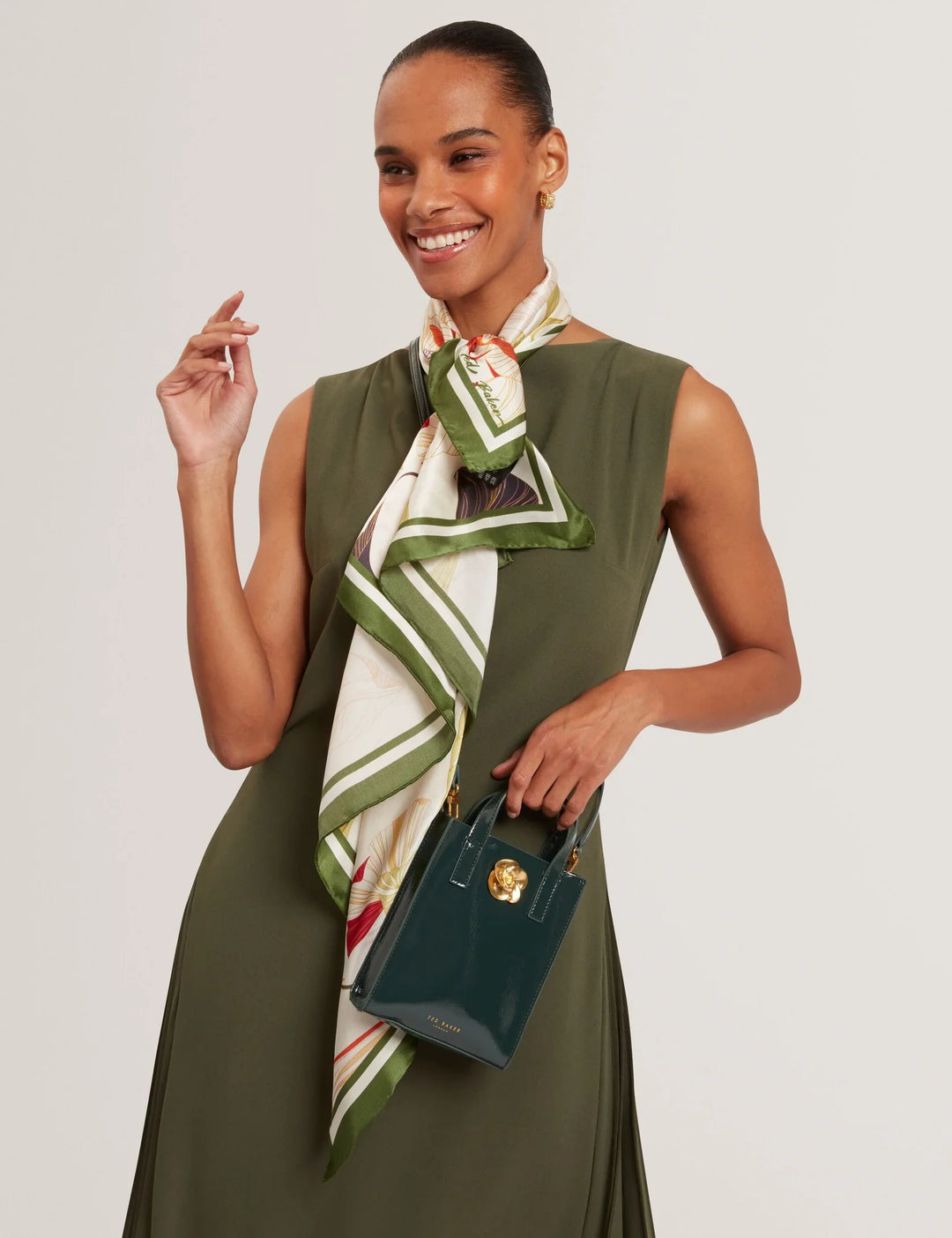 Ted Baker Fleuret Floral Swirl Print Square Silk Scarf | Cream