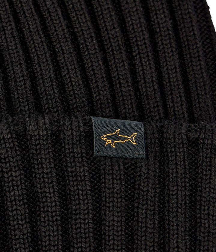 Paul & Shark Shark Tag Soft Cool Touch Wool Beanie | Black