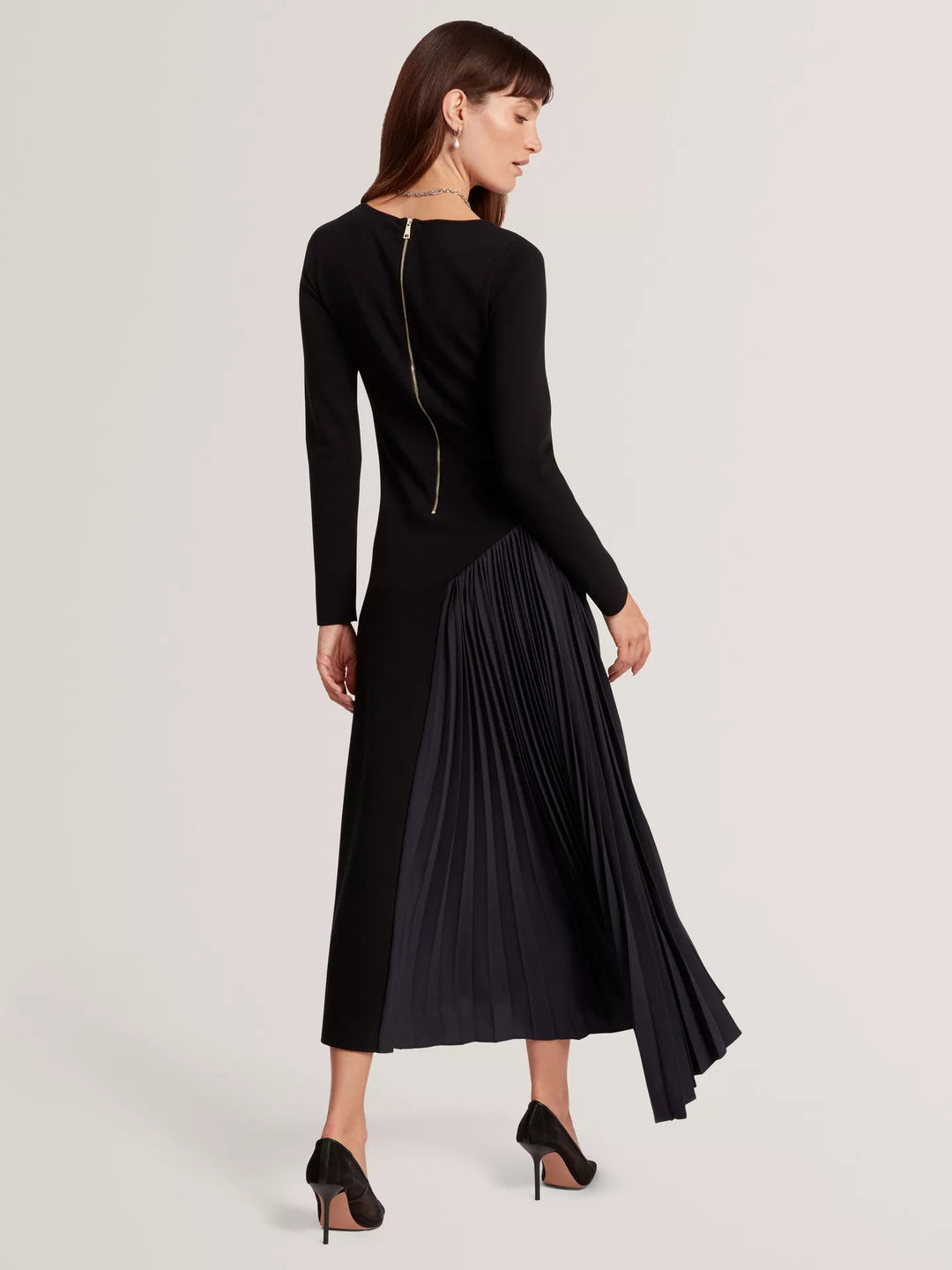 Ted Baker Belviee Long Sleeve A-Line Pleated Midi Dress | Navy