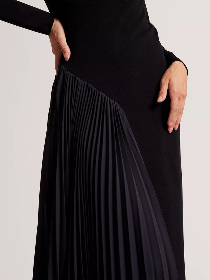 Ted Baker Belviee Long Sleeve A-Line Pleated Midi Dress | Navy