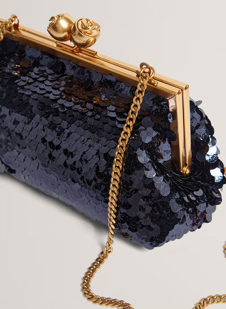 Ted Baker Sequinz Rose Detail Sequin Clutch Bag | Navy
