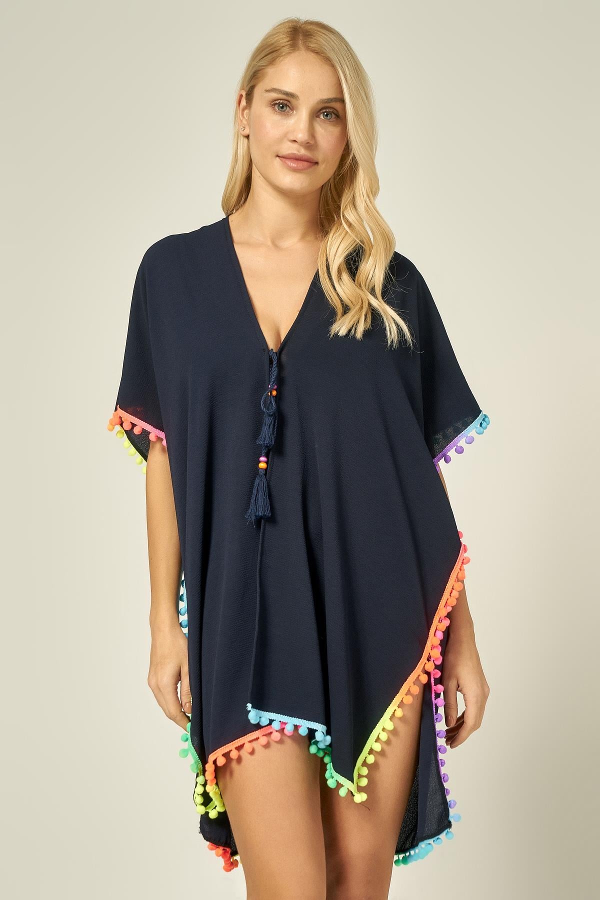 Never Needy Colorful Tassel Detailed Pareo | Navy