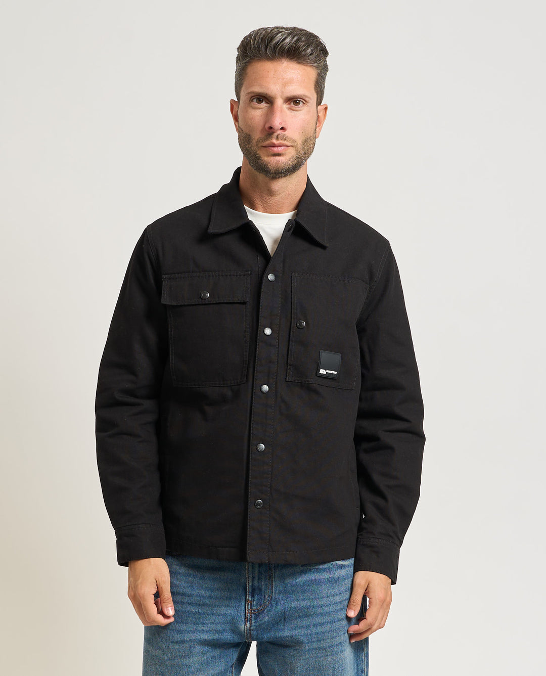 Karl Lagerfeld Cotton Canvas Overshirt Jacket | Black