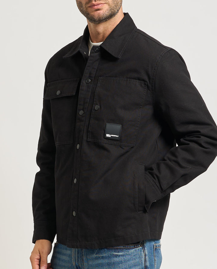 Karl Lagerfeld Cotton Canvas Overshirt Jacket | Black