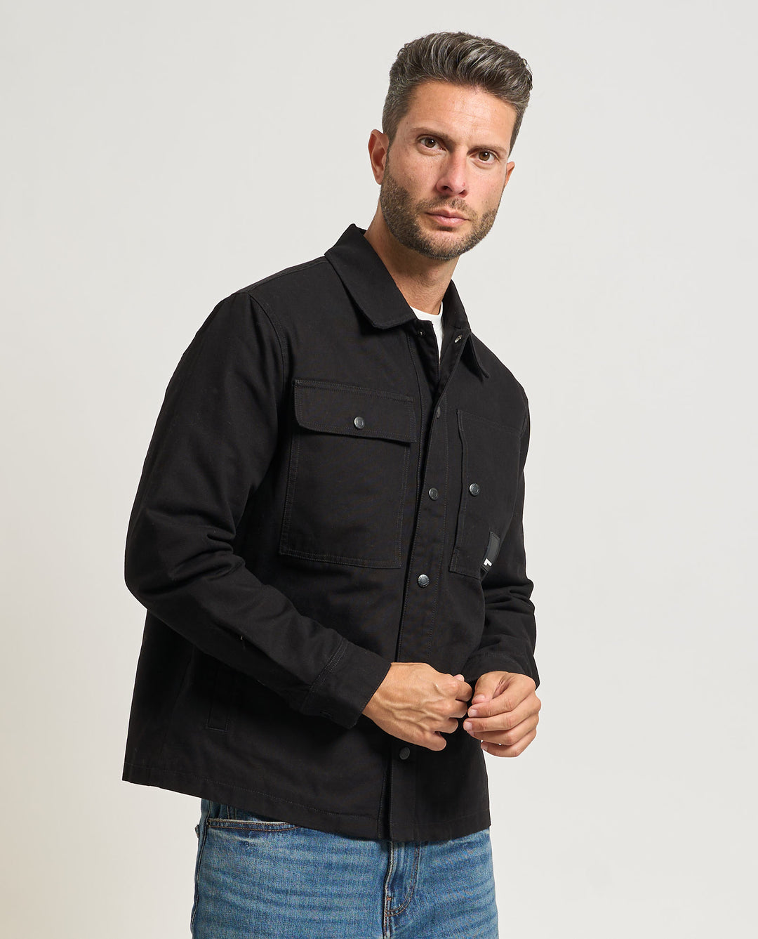 Karl Lagerfeld Cotton Canvas Overshirt Jacket | Black