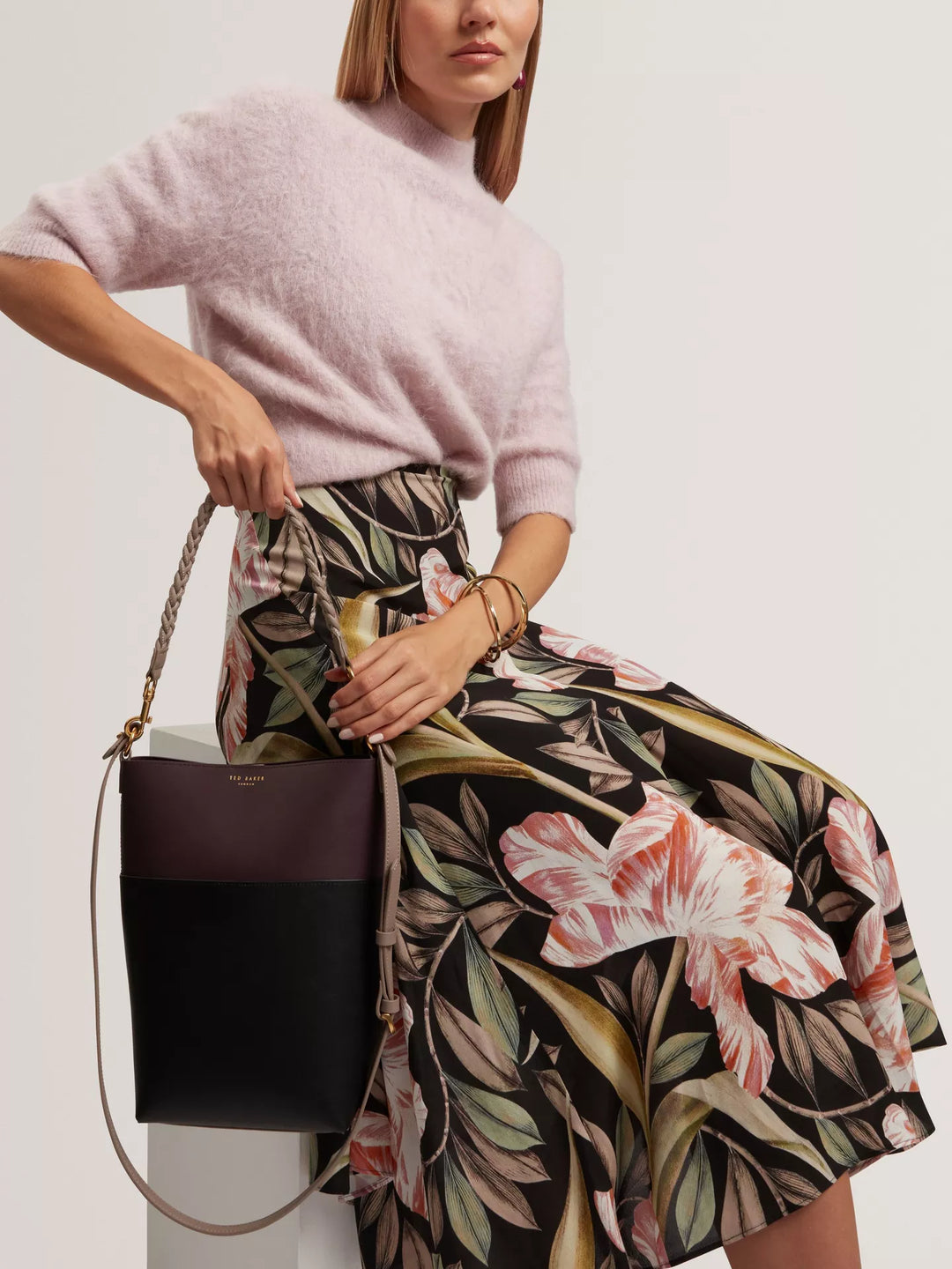 Ted Baker Wilna Woven Handle Colourblock Medium Bag  | Wine