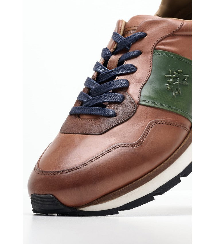 La Martina Men's Trainer in Leather | Tan/Green