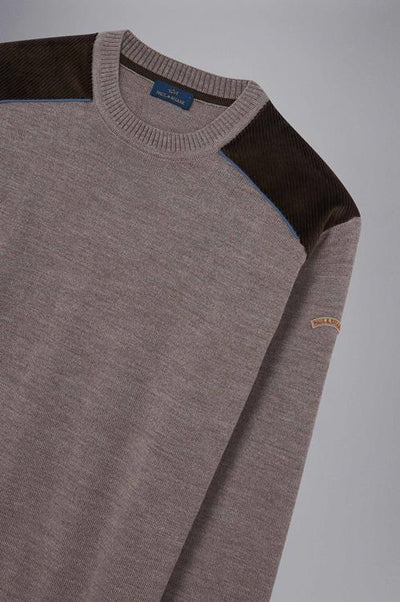 Paul & Shark Wool Crewneck Pullover with Moon Badge | Beige