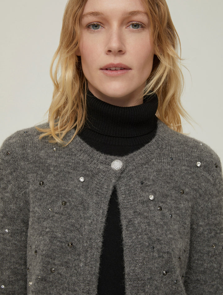 PennyBlack Mastino Rhinestone-detail Boxy Cardigan | Grey