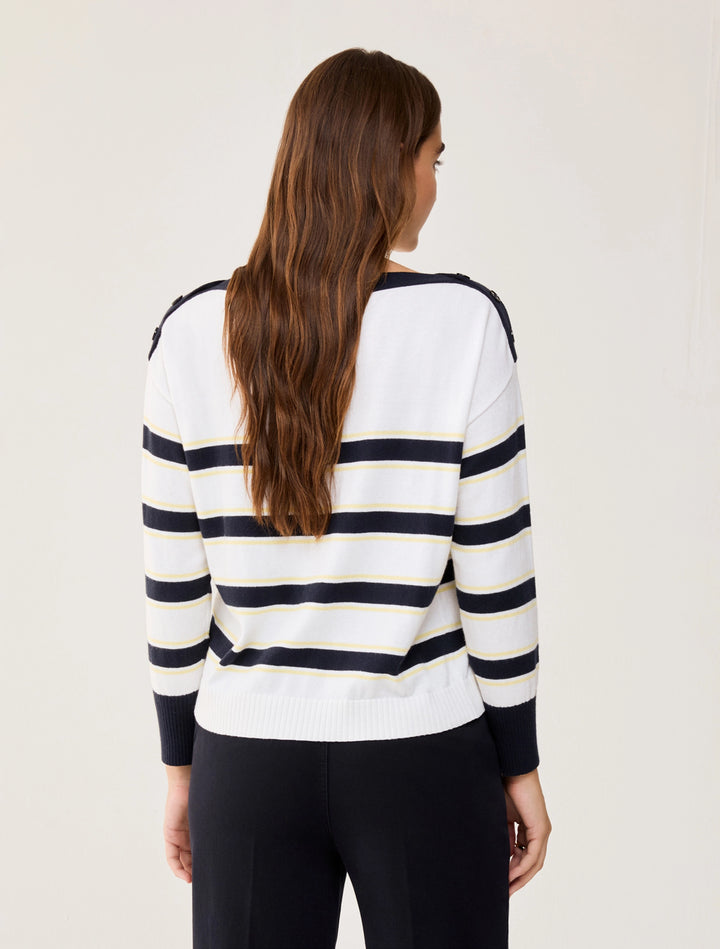 PennyBlack Cotton and Cashmere Sailor-stripe Sweater | White/Navy