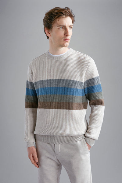 Paul & Shark Re-Wool Crewneck Pullover with Shark Label | Cream/Multi