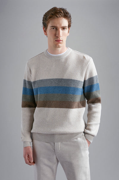 Paul & Shark Re-Wool Crewneck Pullover with Shark Label | Cream/Multi