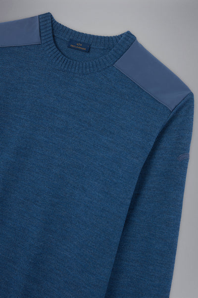 Paul & Shark Wool Crewneck Pullover with Typhoon Fabric and Moon Badge | Blue