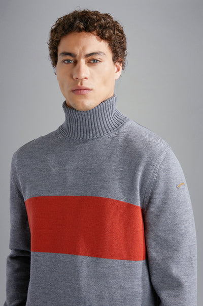 Paul & Shark Wool Turtleneck Sweater with Moon Badge | Grey