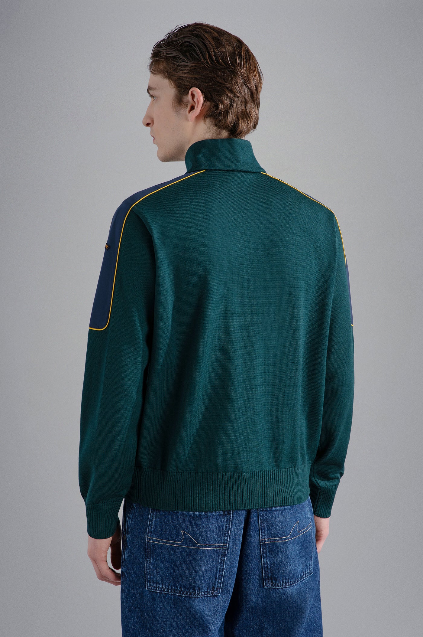 Paul & Shark Wool Half Zip Sweater with Save the Sea Fabric | Green