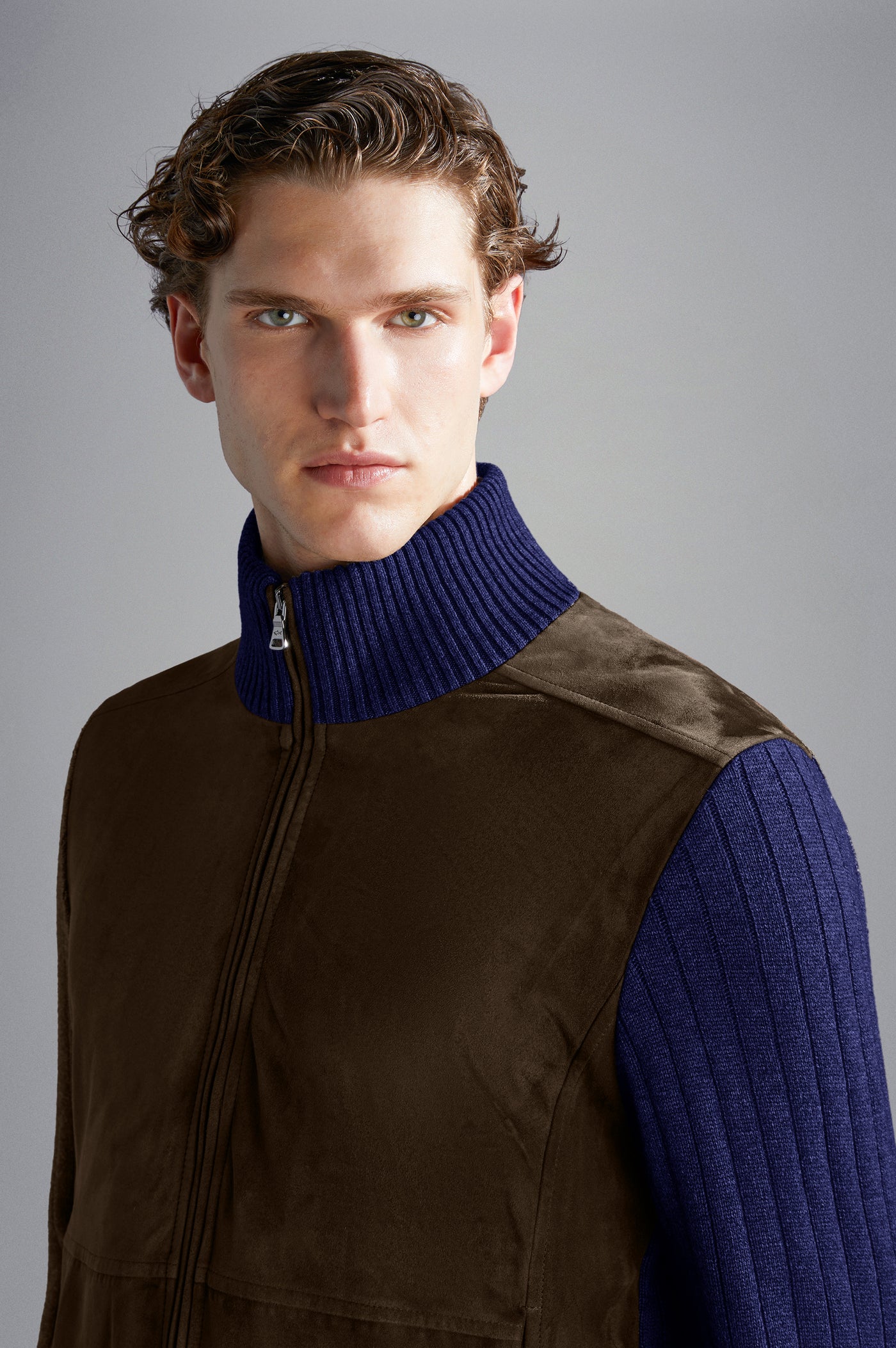 Paul & Shark Wool&Cashmere Cardigan with Leather and Shark Label | Navy