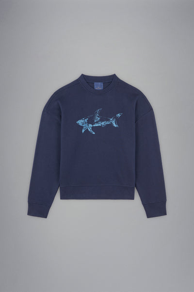 Paul & Shark Winter Fleece Cotton Sweatshirt with Printed Shark | Navy