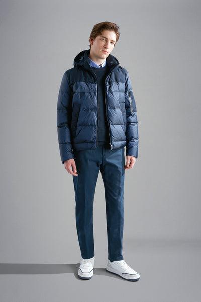 Paul & Shark Iridescent Re-Goose Down Jacket with Shark Fin | Navy