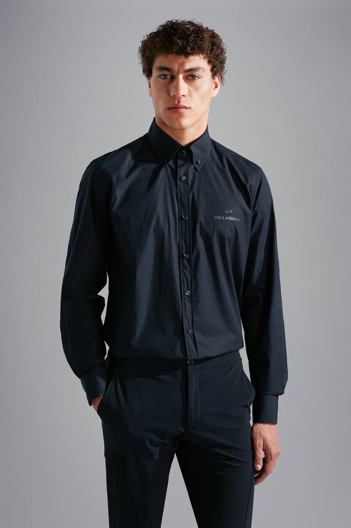 Paul & Shark Cotton shirt with Reflective Printed Logo | Black