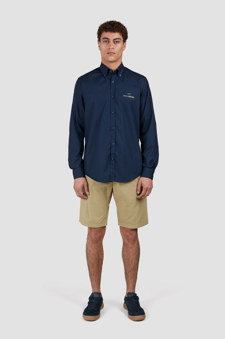Paul & Shark Cotton shirt with Reflective Printed Logo | Navy