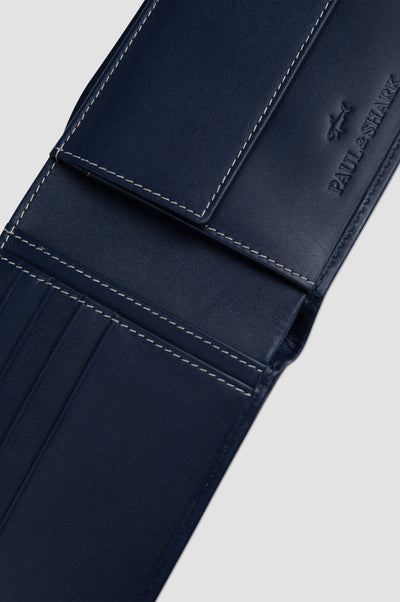 Paul & Shark Monogram Leather Coin Wallet | Navy