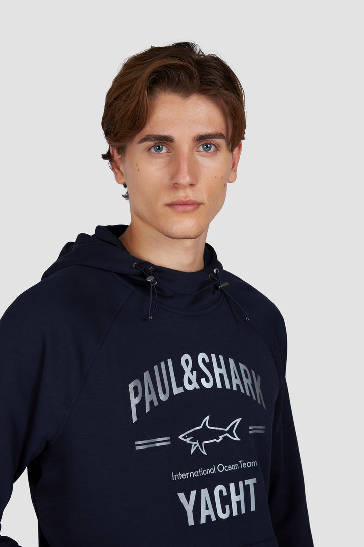 Paul & Shark Printed Logo XSoft Fleece Cotton Hoodie | Navy