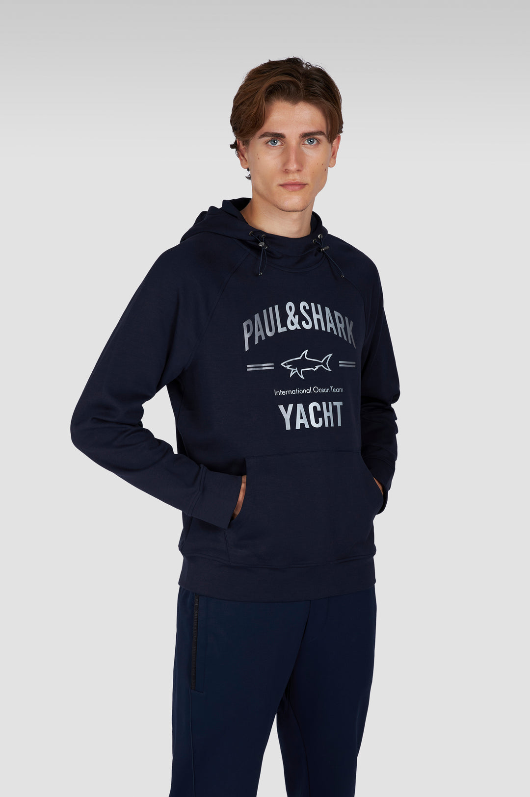 Paul & Shark Printed Logo XSoft Fleece Cotton Hoodie | Navy