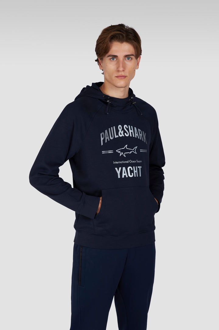 Paul & Shark Printed Logo XSoft Fleece Cotton Hoodie | Navy