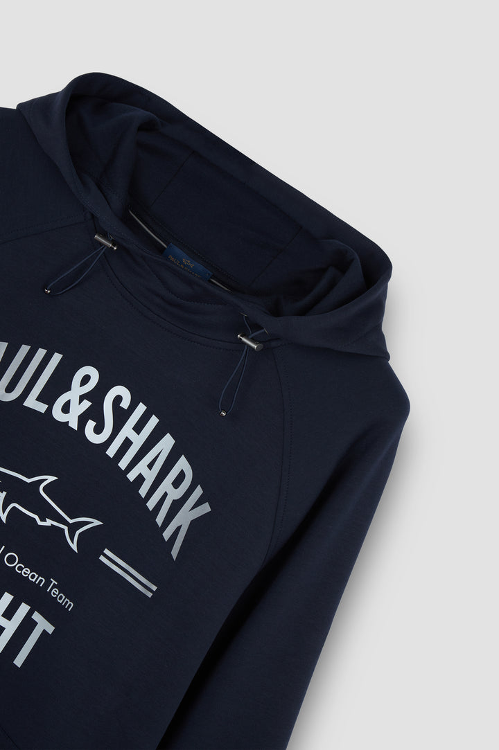 Paul & Shark Printed Logo XSoft Fleece Cotton Hoodie | Navy