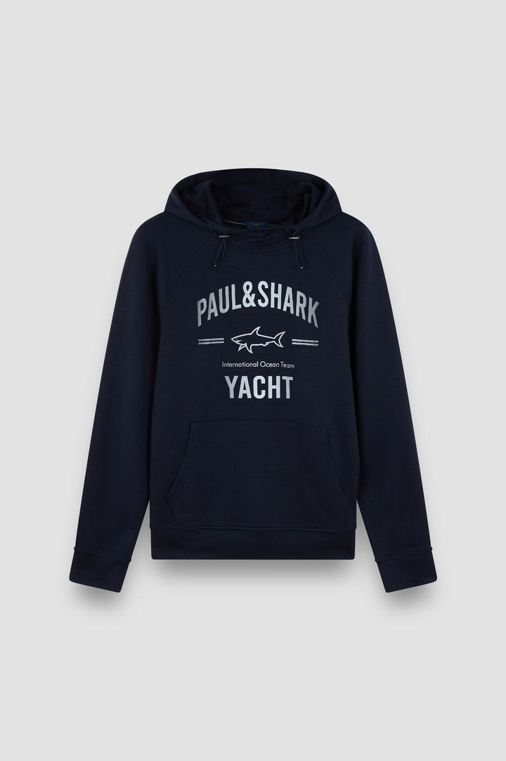 Paul & Shark Printed Logo XSoft Fleece Cotton Hoodie | Navy
