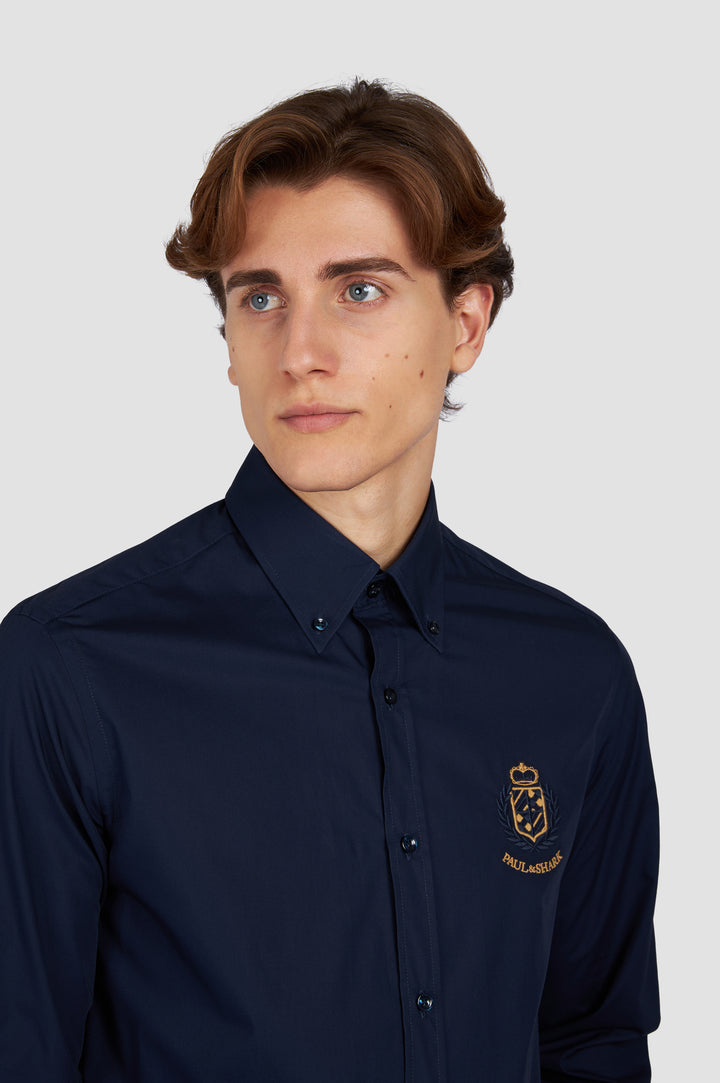 Paul & Shark Cotton Poplin Shirt with Heraldic Embrodery | Navy