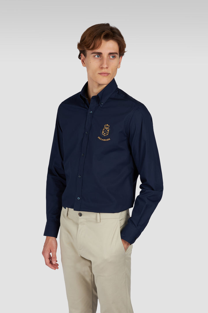Paul & Shark Cotton Poplin Shirt with Heraldic Embrodery | Navy