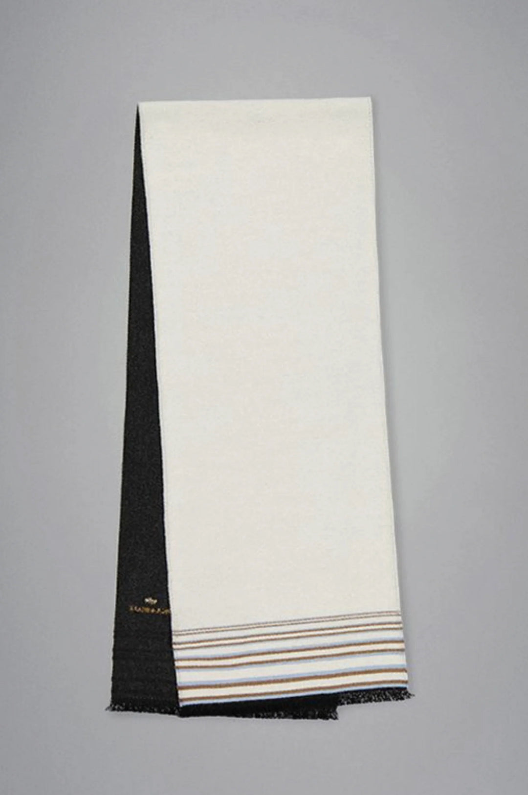 Paul & Shark Logo Embroidered Wool Striped Scarf | Cream