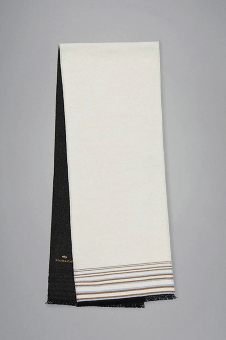 Paul & Shark Logo Embroidered Wool Striped Scarf | Cream