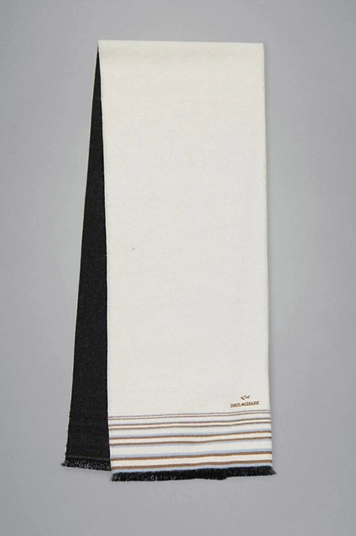 Paul & Shark Logo Embroidered Wool Striped Scarf | Cream
