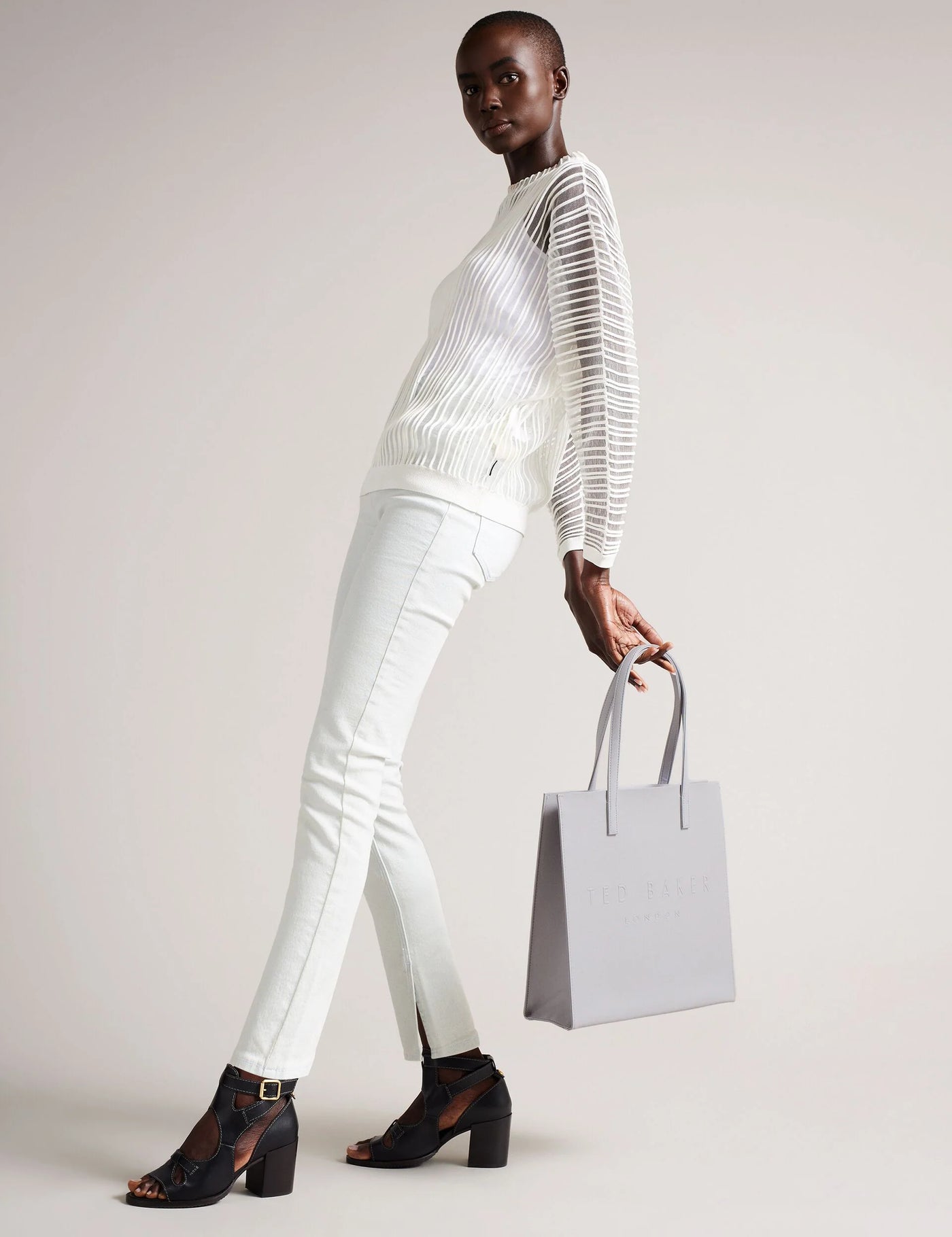 Ted Baker Soocon Crosshatch Faux Leather Icon Tote Bag | Light Grey