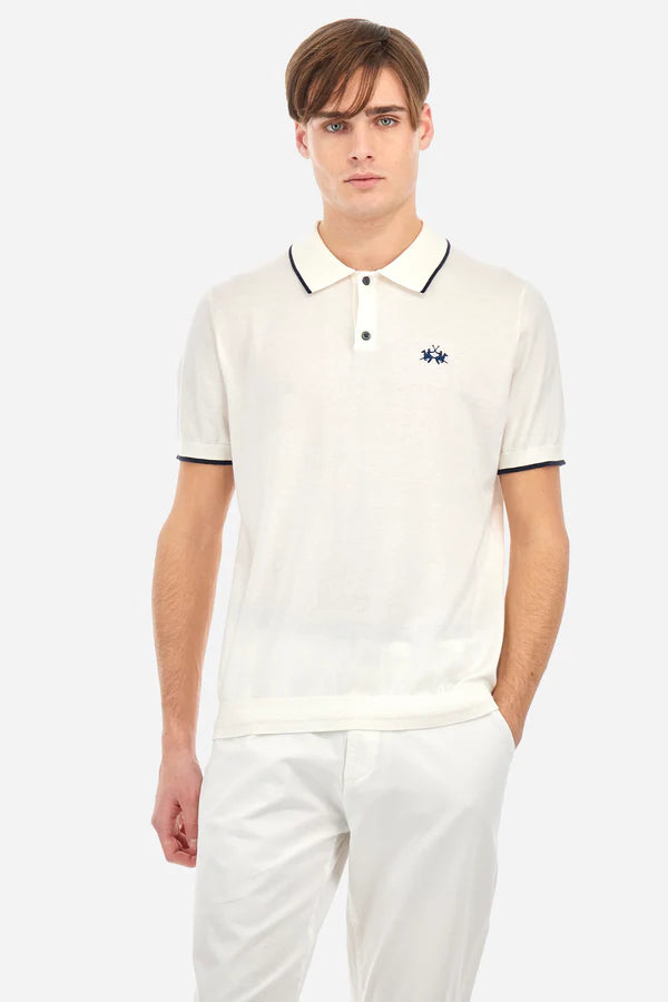 La Martina Polo Shirt in Tricot Cotton Knit in Regular Fit - Austin | Antique White