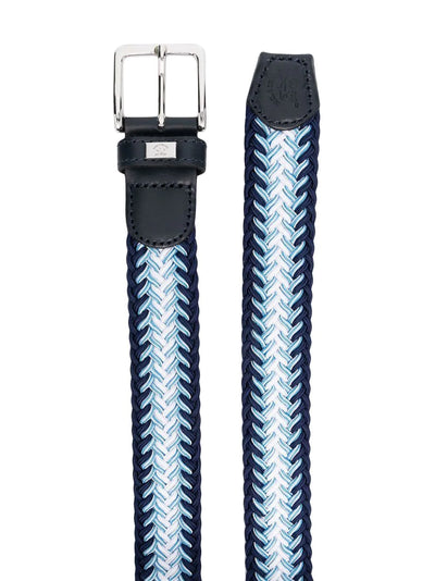 Paul & Shark Leather Trimmed Woven Belt | Blue/Light Blue