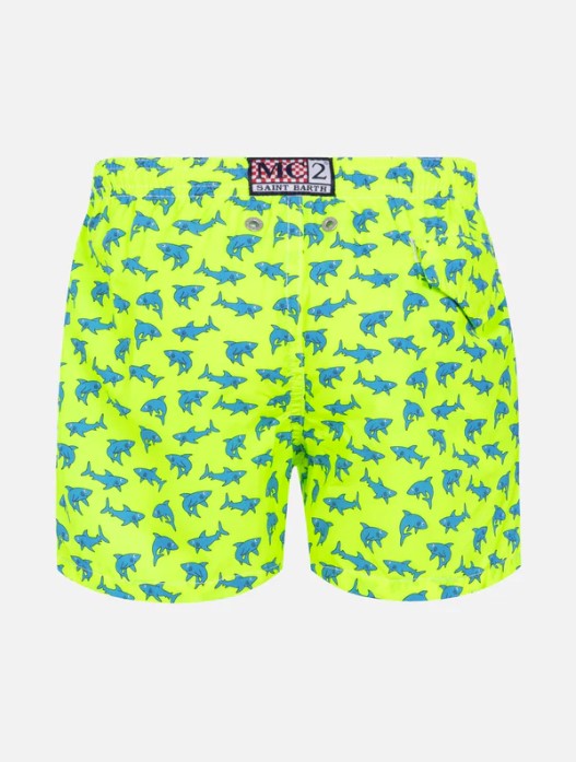 MC2 Saint Barth Lightweight Fabric Swim Shorts Lighting with Shark Print | Yellow