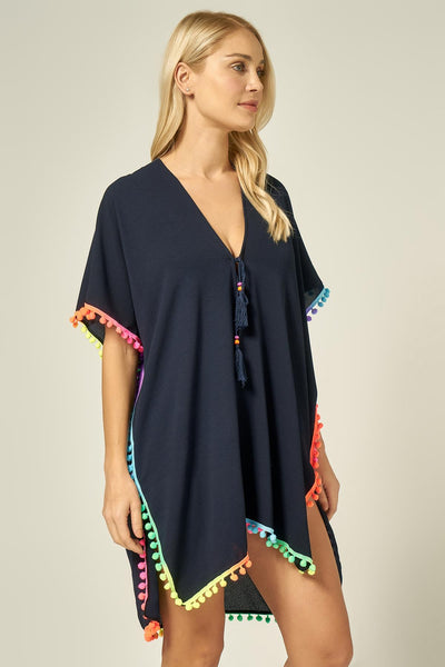 Never Needy Colorful Tassel Detailed Pareo | Navy