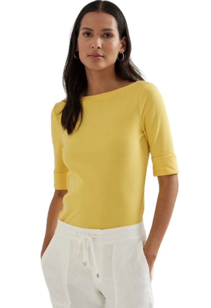 Lauren Ralph Lauren Stretch Cotton Boatneck Tee | Yellow
