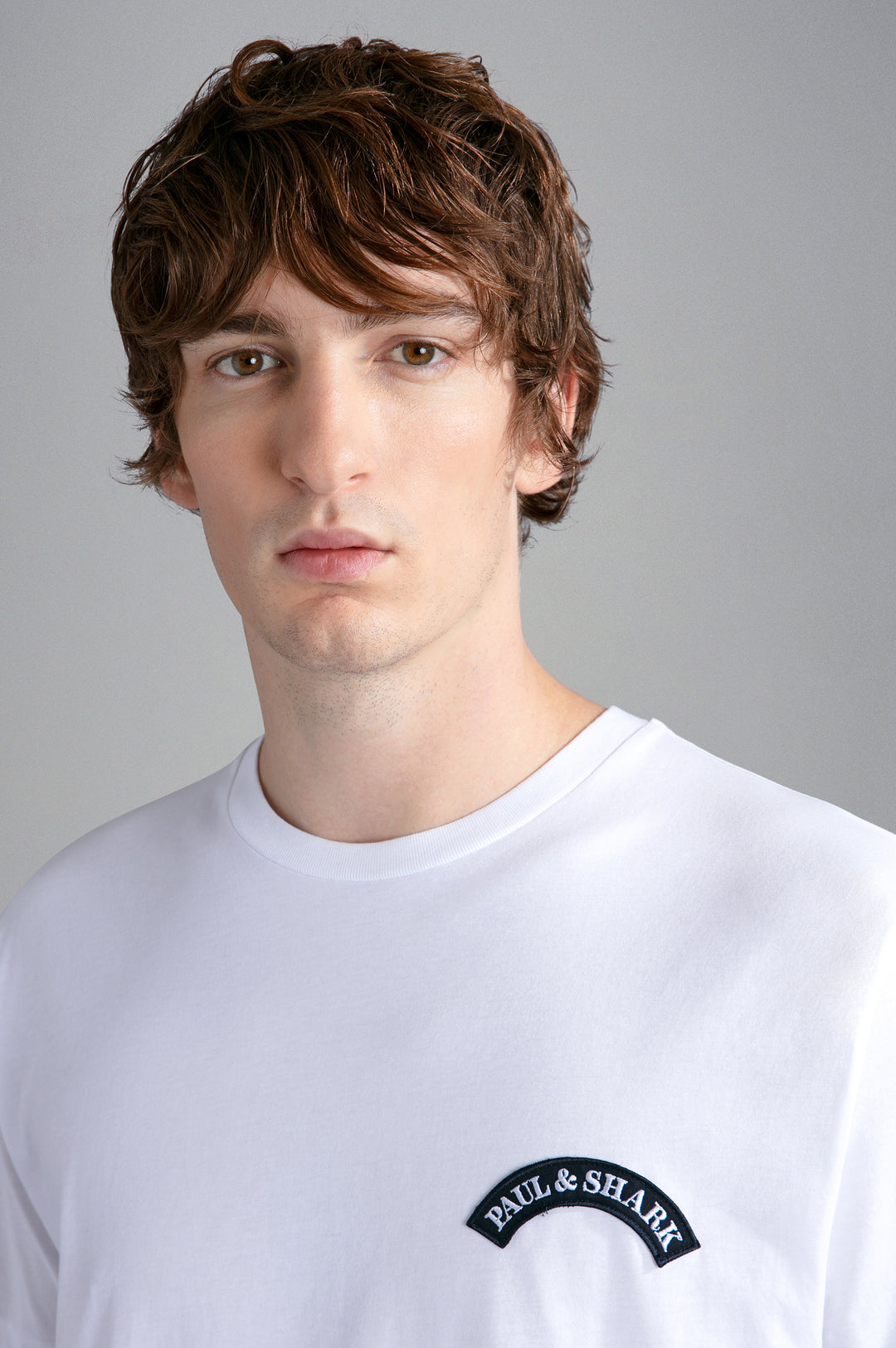 Paul & Shark Organic Cotton T-Shirt with Shark Print and P&S Badge | White