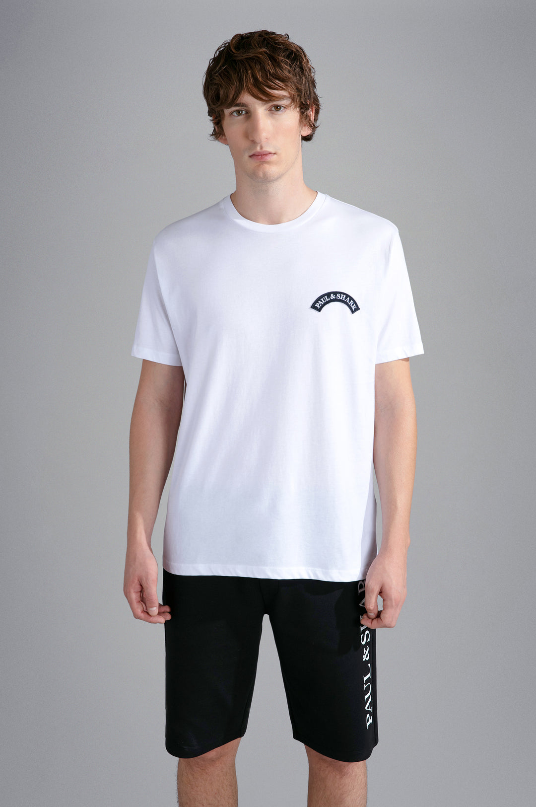 Paul & Shark Organic Cotton T-Shirt with Shark Print and P&S Badge | White